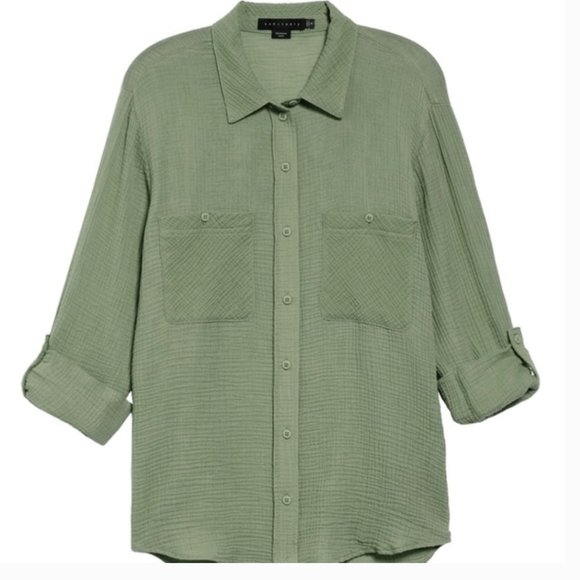 NWT $79 Sanctuary Boyfriend Relaxed and Oversized Blouse in Cadet - size XSP! - Picture 3 of 10